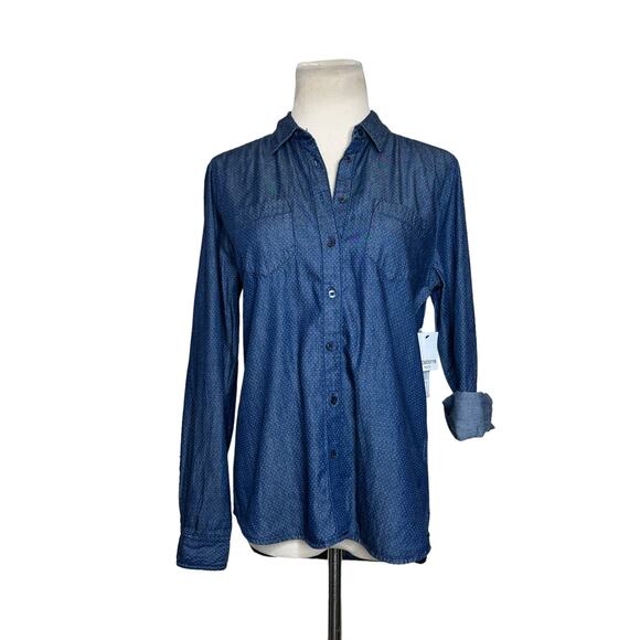 Liz Claiborne blue polka dots buttoned long sleeves shirt size PS - Picture 10 of 10